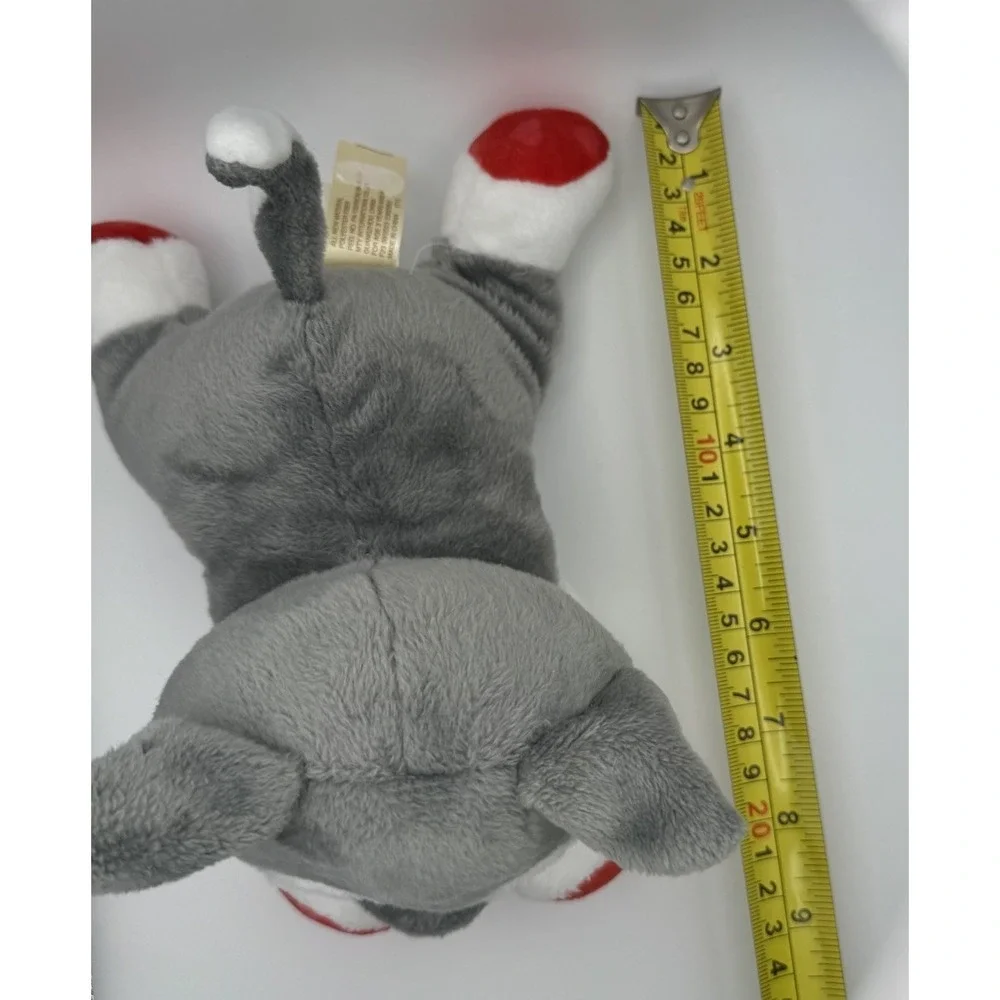 Gray Husky Dog Plush Stuffed Animal Red Heart Paws 8